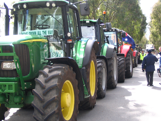 Row of tractors