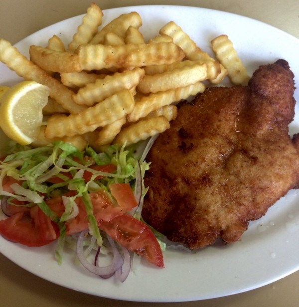 schnitzel and chips
