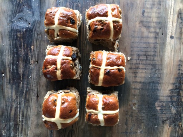 Six hot cross buns.