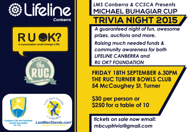 MB Cup trivia night - Supporting Lifeline Canberra and RUOK?