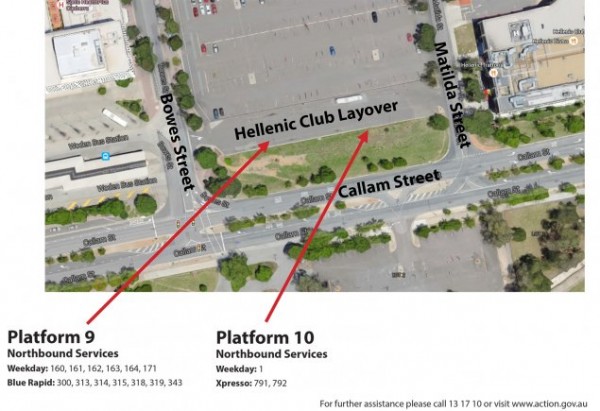 Woden bus station platform closures