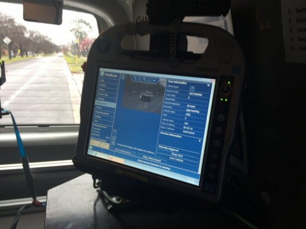 Computer display on the inside of mobile speed van