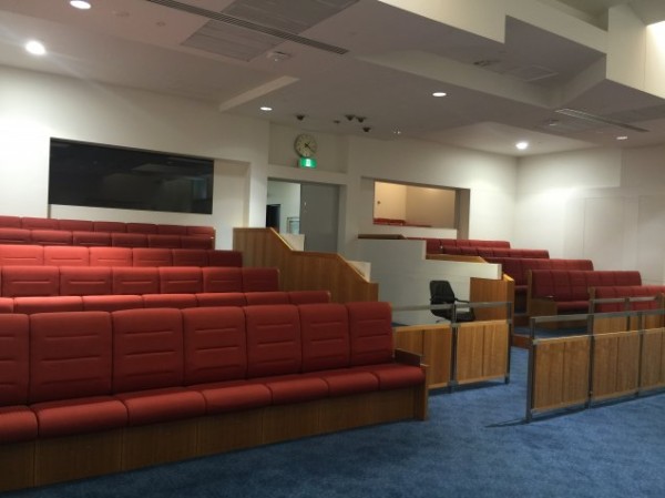 Empty public seating in the ACT Legislative Assembly.
