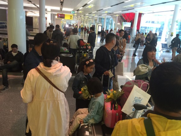 The arrivals hall after the flight came in.