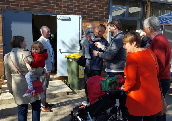 Andrew Barr with family and partner at North Ainslie primary school. 