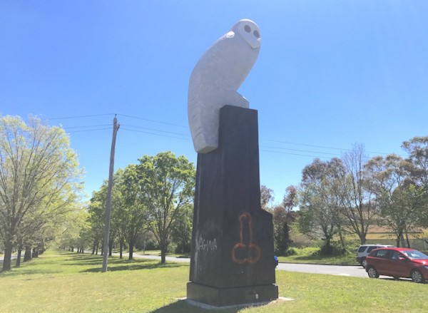 'Owl' by Bruce Armstrong defaced. Photo: Charlotte Harper