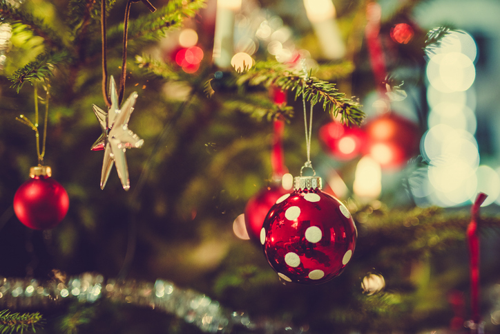 Christmas tree and dotted Christmas ornament. Photo: iStock