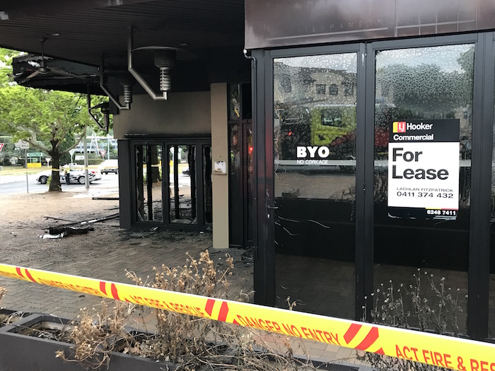 For lease sign at fire site. Photo: Charlotte Harper