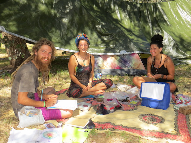 Backpackers Love Wolf, Melinda Blum and Serena Serra await the cherry harvest to begin. Photo: John Thistleton