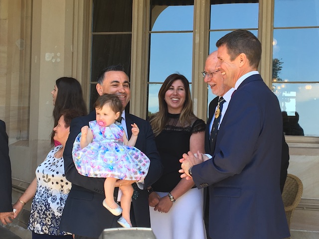 John Barilro, left, after being sworn in as Deputy Premier of NSW. Photo: NSW Government.