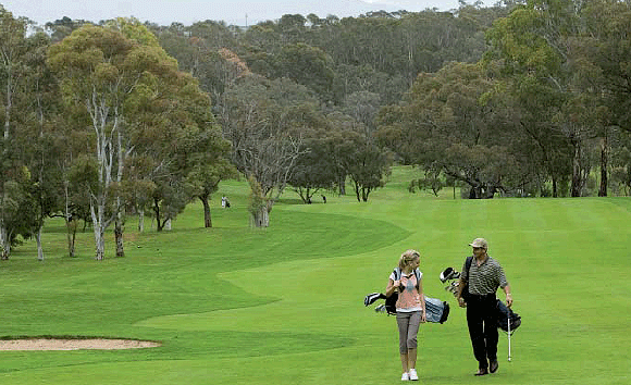 two people on a golf course