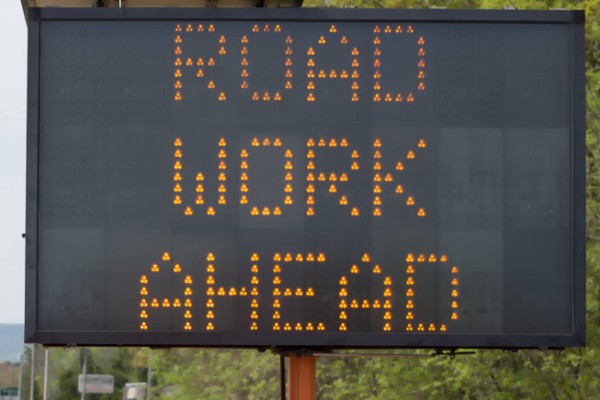 Road works ahead sign