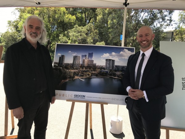 Architect David Sutherland of Fender Katsalidis and GEOCON managing director Nick Georgalis. Photo: Charlotte Harper