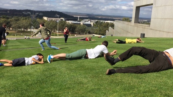Rolling down the hill at Parliament as part of You Are Here in 2015. Photo: Charlotte Harper