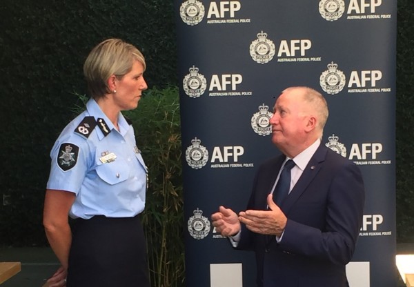 ACT Chief Police Officer Justine Saunders with the Territory's Police Minister, Mick Gentleman. Photo: Supplied