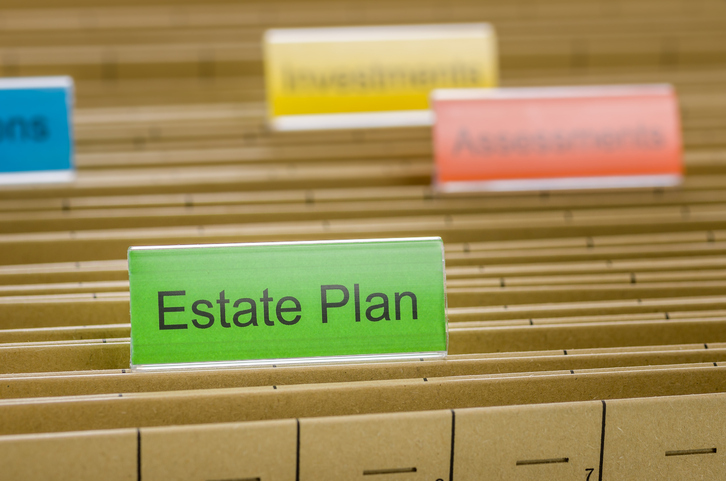 Hanging file folder labeled with Estate Plan. Photo: iStock