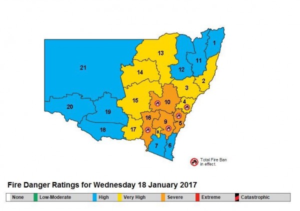 NSW region fire danger map. Source: NSW RFS