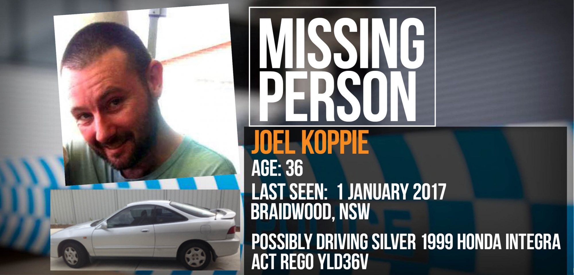 Missing ACT man Joel Koppie, 36, last seen in Braidwood on January 1