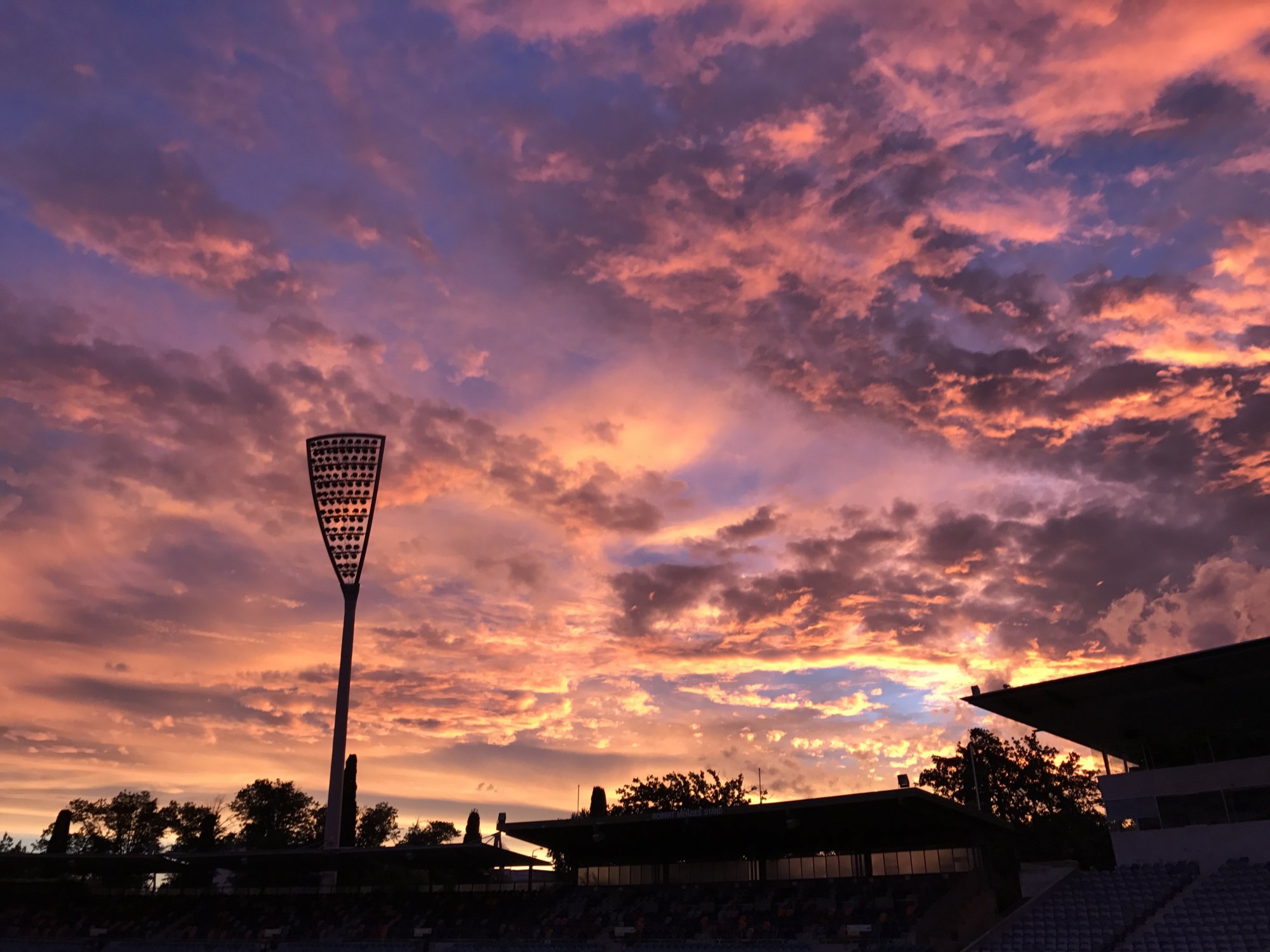 Final throes of sunset at Manuka Oval. Photo: Charlotte Harper