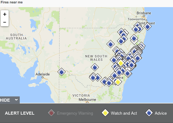NSW fires as at 8.15pm.