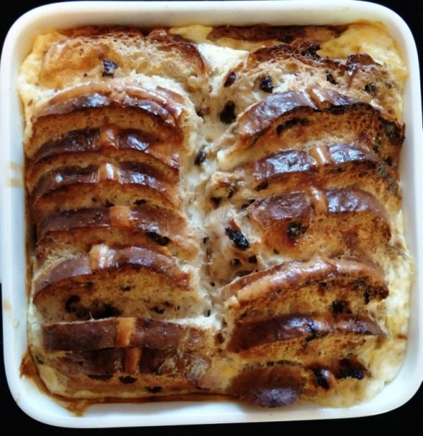 Devastatingly delicious hot cross bun and butter pudding