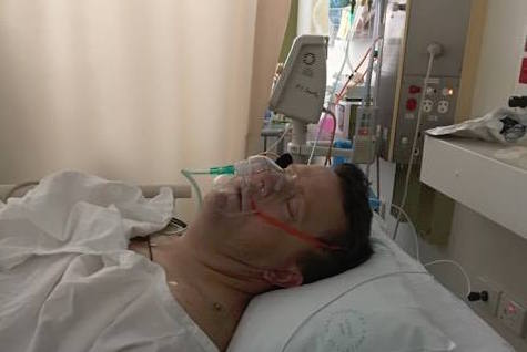 Matt Peden in hospital late last year. Photo: Supplied