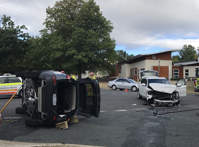 SUV rolls in two-car collision at Narrabundah