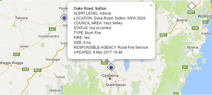 Grass fire north of the ACT