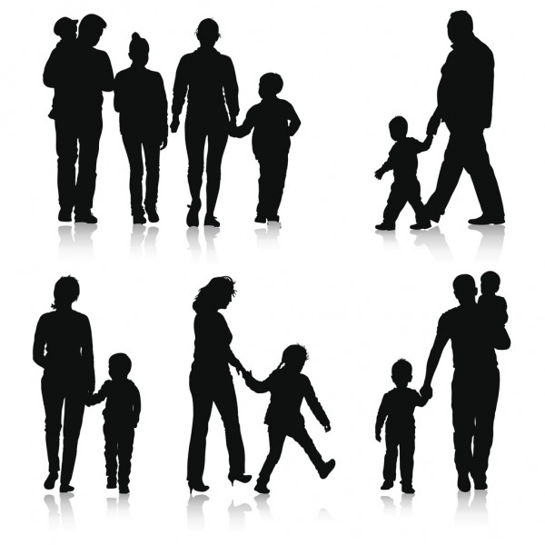 Black silhouettes Family on white background