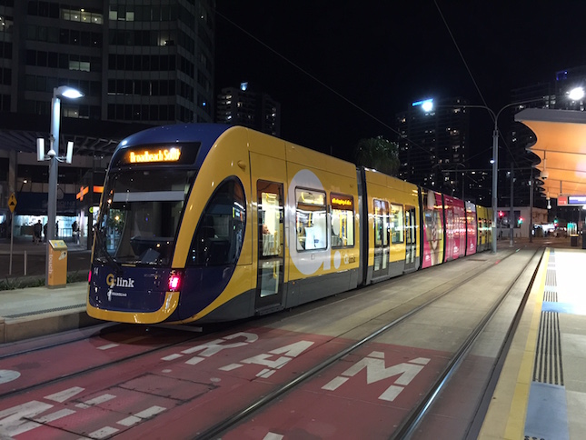 Gold Coast light rail rushes past. Photo: Charlotte Harper