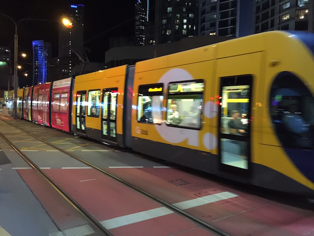 Gold Coast light rail rushes in. Photo: Charlotte Harper