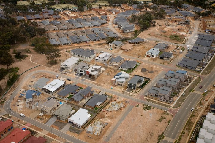 New housing development aerial shot area in Canberra, Australia