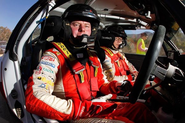 Neal Bates and Coral Taylor at the 2015 National Capital Rally. Image courtesy of CAMS Australian Rally Championship.