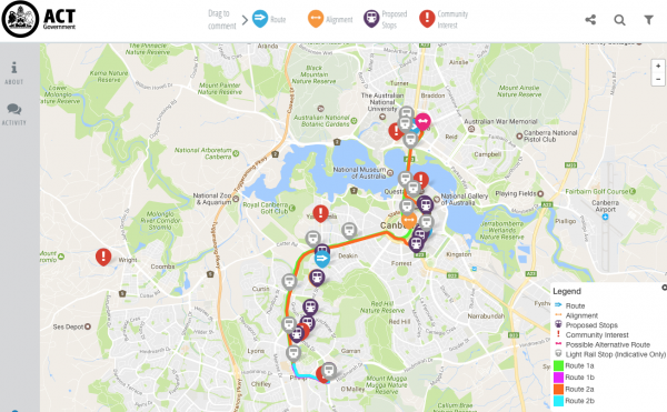Canberrans can provide feedback via an interactive map