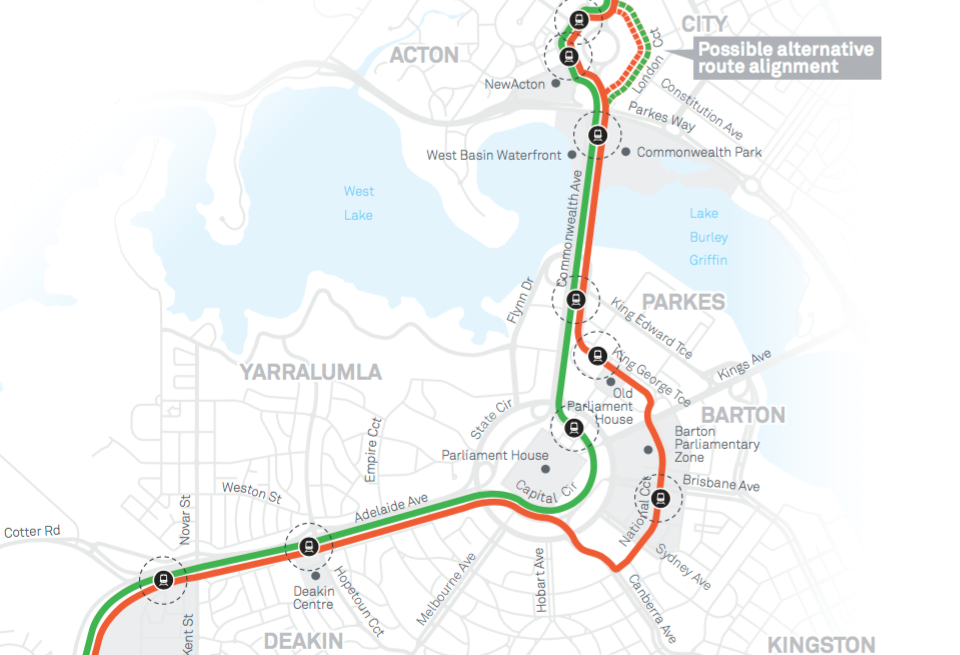 Only one real option for City to Woden light rail route