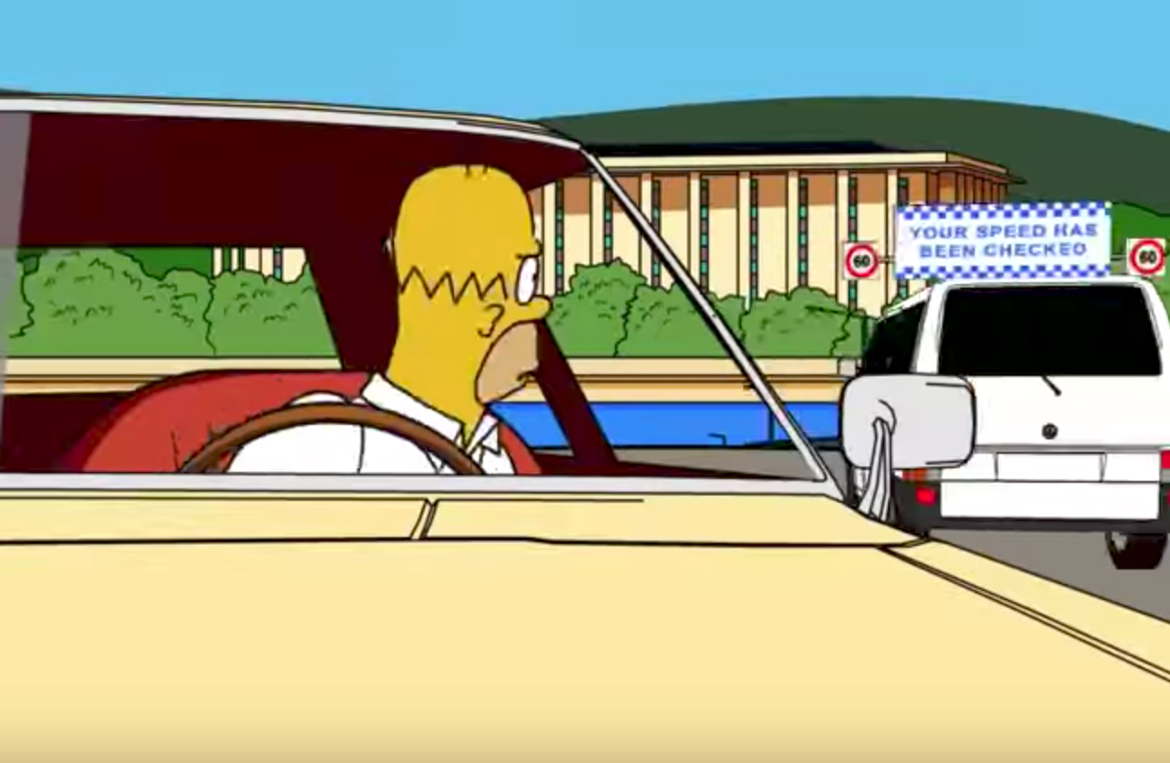 The Simpsons come to Canberra and there’s a white speed van waiting for them too