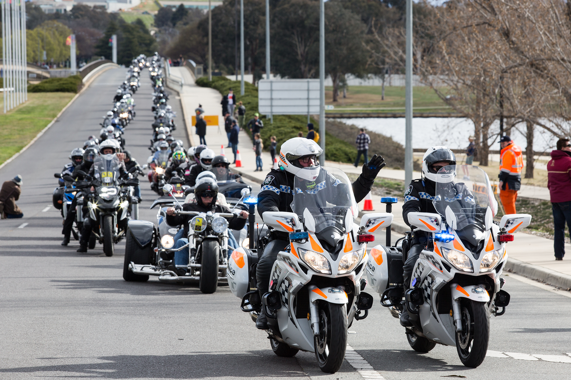 Photo wrap of police Wall to Wall Ride for Remembrance