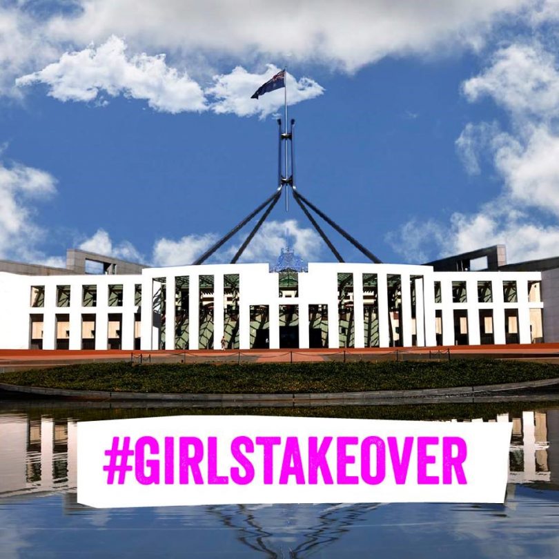 Image of Australian Federal Government with slogan reading hashtag Girls Takeover.