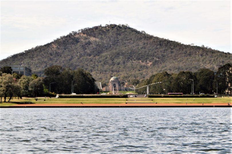 Anzac Parade and the Australian War Memorial as seen from the water. Photo by Glynis Quinlan.