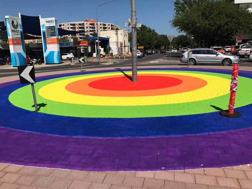 Rainbow roundabout in Braddon