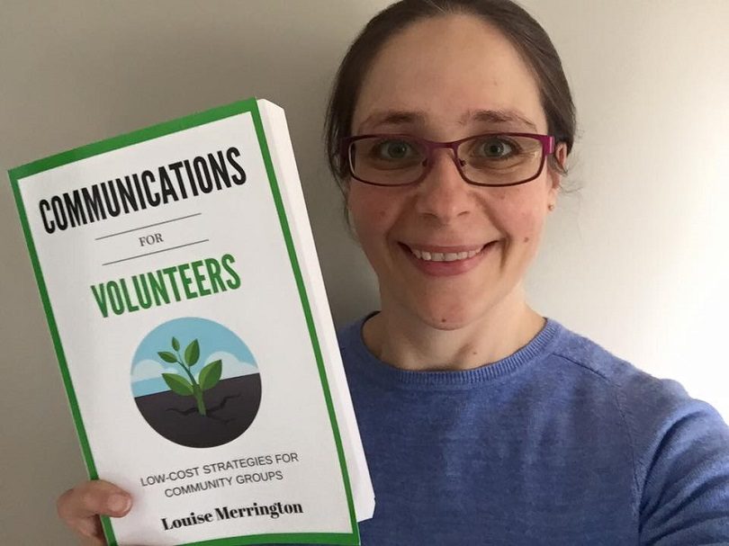 Louise with her self-help book 'Communications for Volunteers'