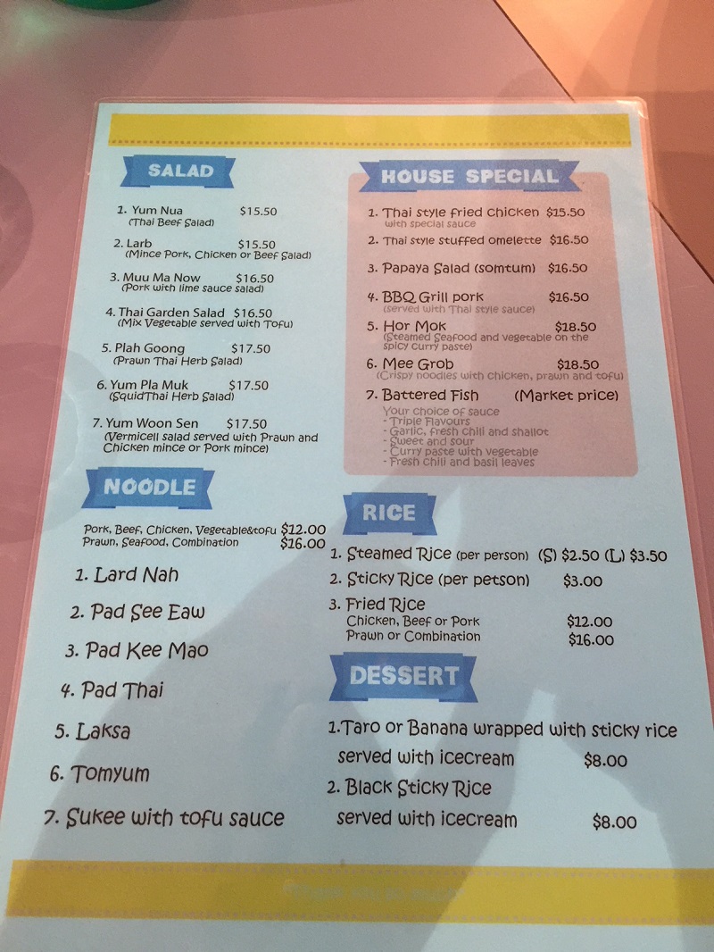 Thip's Thai menu 