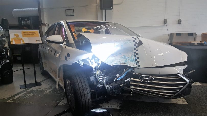 Paintwork is a bit of a mess, but the occupants of this Hyundai Elantra would be very safe
