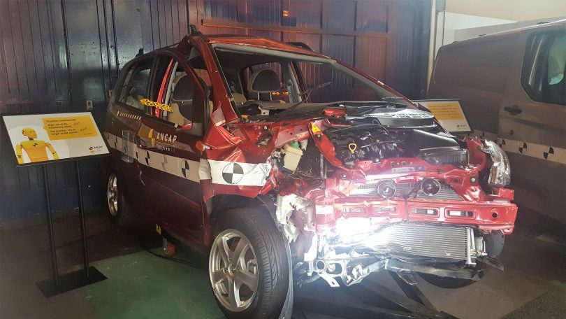 What happens with a Chery J1 meets a block at 64kmph - notw how the cabin structure has been compromised