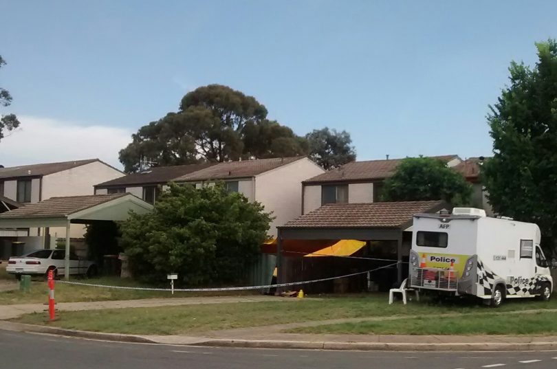 The crime scene in Goodenia Street, Rivett. Photo: Ian Bushnell.