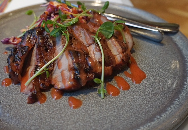 BBQ pork with Chinese slaw and quandong sauce. Photo: Sophia Brady.