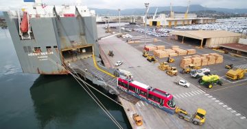 Canberra’s first light rail vehicle arrives under police escort