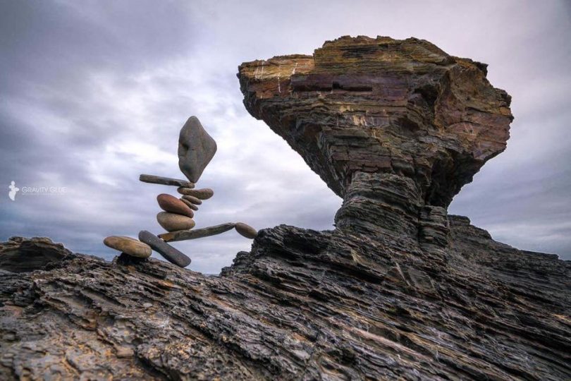 Land art created at Picnic Point, north of Tathra. "It's something that I like to make look as impossible as possible," Michael Grab. Photo: Gravity Glue.