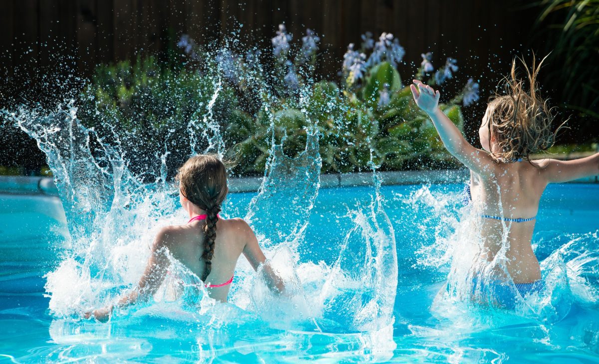 two girls in pool