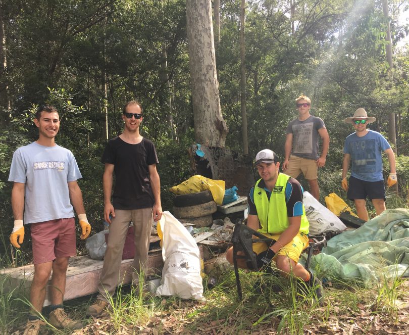 Mates lending a hand to keep the Eurobodalla unspoilt, James, Sam Billy, Lodovico and Ben. Photo: Eurobodalla Shire Council.